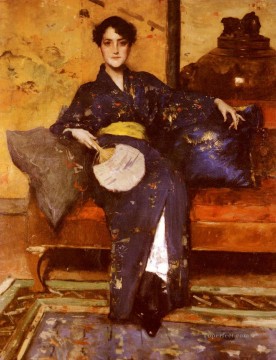 William Merritt Chase Painting - The Blue Kimono William Merritt Chase